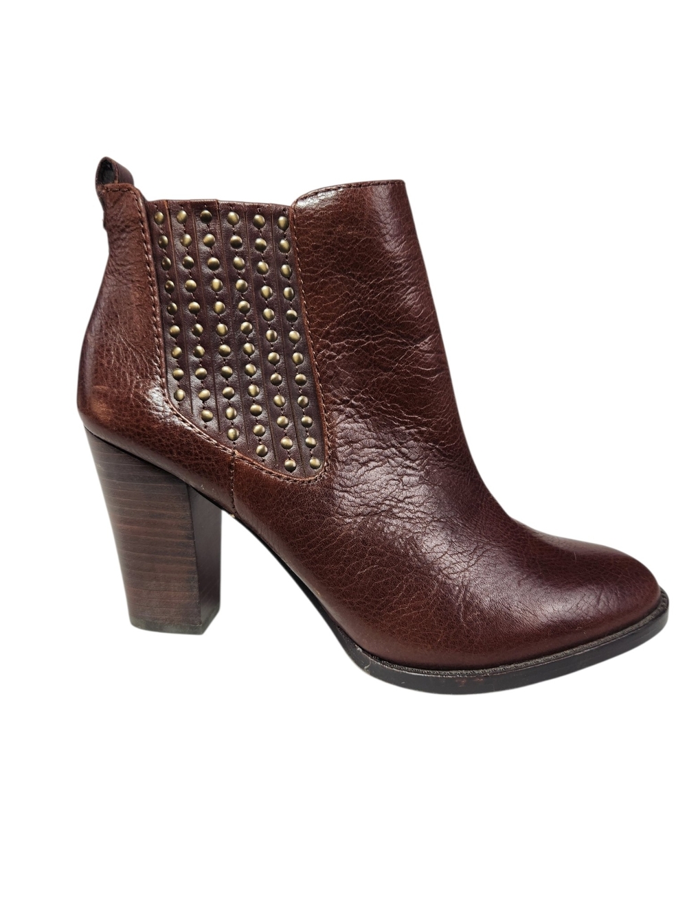 Antonio Melani Bohemian Brown Leather Studded Block Heel Ankle Boots Classic 7M